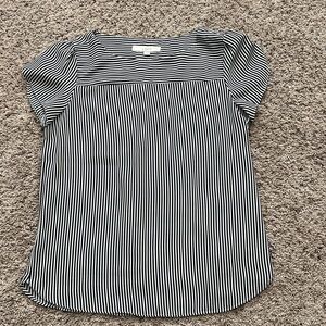 LOFT Blue & White Striped Short Sleeve Square Neck Top